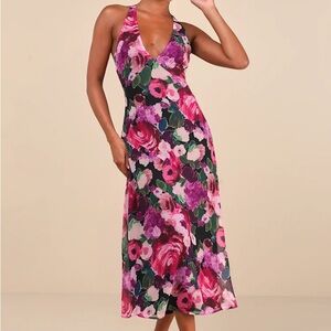 Lulu's Floral Midi Dress - Pink and Purple